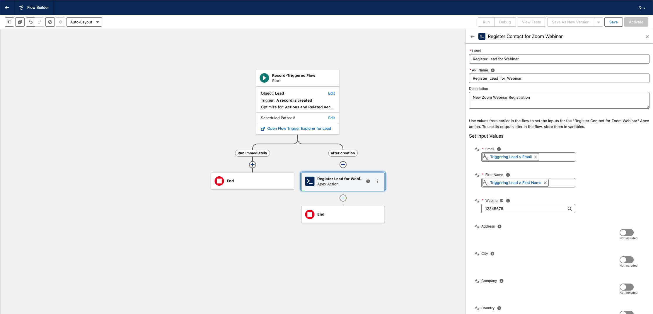Add a Zoom Webinar Registrant from Salesforce Flows