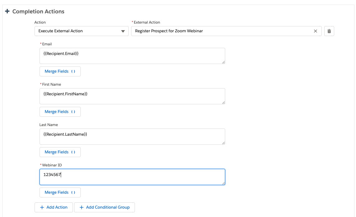 Add a Prospect to a Zoom Webinar from an MCAE/Pardot Completion Action